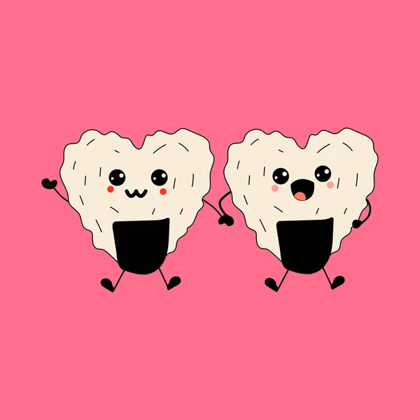 Paire Mignonne Mignon Couple Sushi Dessin Animé Doodle Illustration Vectorielle — Image vectorielle