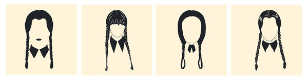 Set of Symbol face.Wednesday. Girl with braids silhouette. Vector