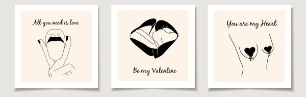 バレンタインデーのセット性的な手のジェスチャーと舌 キスカップル 愛と教育の概念 ベクターイラスト — ストックベクタ