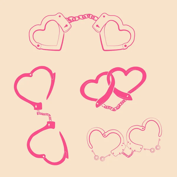 Set Heart Shaped Handcuffs Silhouette Icon Clipart Image Isolated Background — Vettoriale Stock