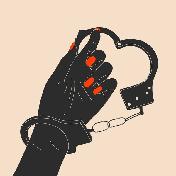 Hand and Heart shaped handcuffs silhouette icon. Clipart image isolated on background