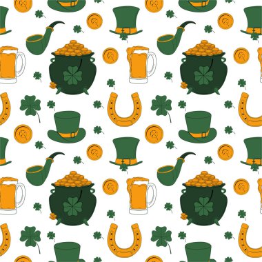 Seamless Pattern with St. Patrick's Day. St. Patrick's Day vector design elements set.