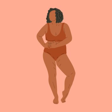 Abstract colorful woman vector poster. Contemporary art in terracotta colors. Beauty fashion female figure in modern style. Body positive.  Perfect for print, poster, social media, cards