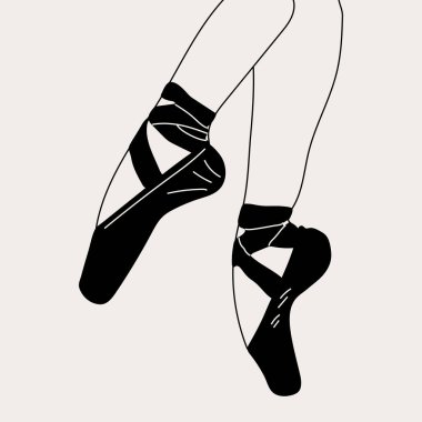 Pointe shoes, sketch hand drawn illustration. Ballerina on the pink pointes in monochrome style. Artist or woman in the ballet studio.