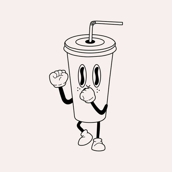 Retro Soda Maskottchen Nette Figur Trendigen Retro 70Er Jahre Cartoon — Stockvektor