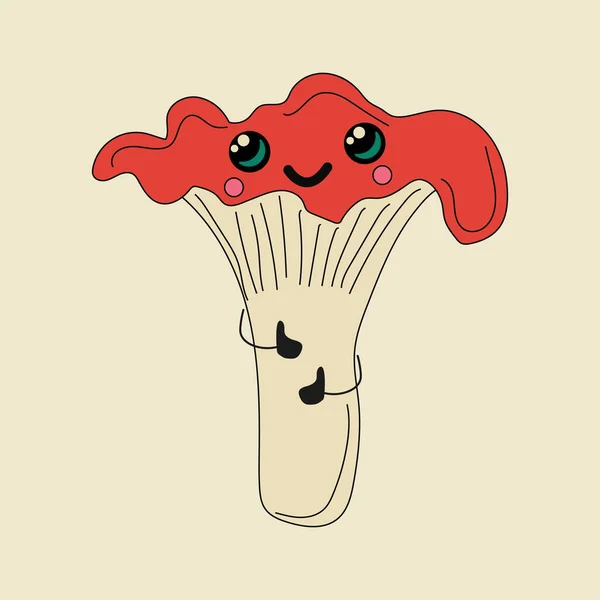 Cute Kawaii Mushrooms Cartoon Icon Illustration Food Vegetable Flaticon Concept — Stockvector