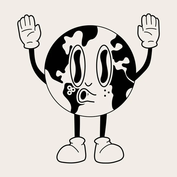 Retro Earth Mascot Cute Character Trendy Retro 60S 70S Cartoon — Stock Vector