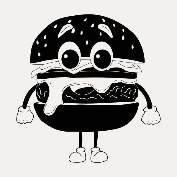 Carino Personaggio Hamburger Cartone Animato Emozioni Felici Allegre Vecchia Animazione — Vettoriale Stock