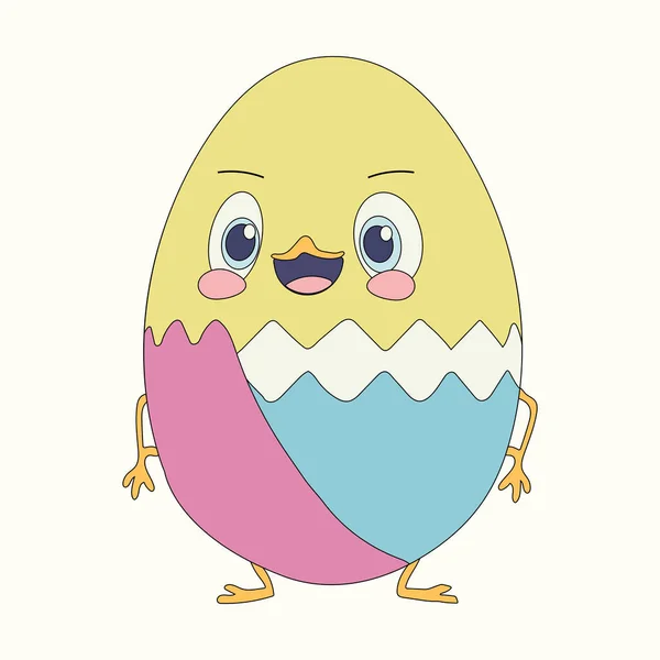 Lindo Personaje Pequeño Huevo Pascua Pollo Semana Santa Ilustración Vectorial — Vector de stock