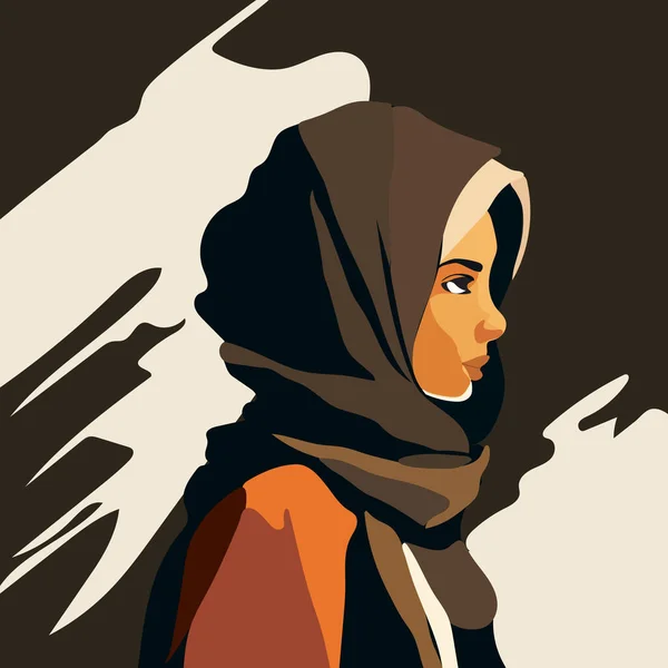 Retrato Uma Mulher Árabe Hijab Ilustração Plana Vetorial — Vetor de Stock