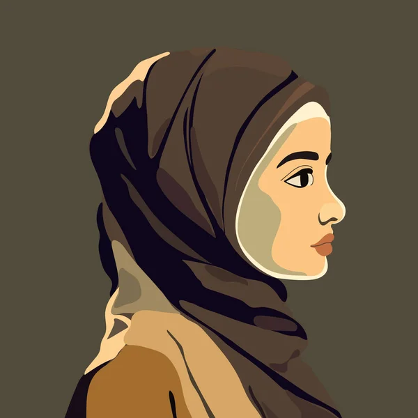 Portrait Arabian Woman Hijab Vector Flat Illustration — Stock Vector