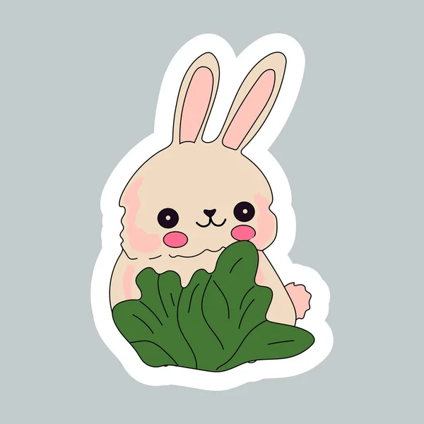 Пасхальный Кролик Кавайи Наклейка Счастливый Пасхальный Кролик — стоковый вектор