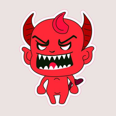 Etiket emojisi duygu mutluluk karakteri tatlı cehennem varlığı tatlı boynuzlu şeytan, kötü ruh, şeytanlık, saf güç 