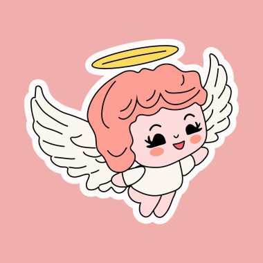 Tatlı çizgi roman meleği. Maskot logosu veya çıkartması için vektör illüstrasyonu