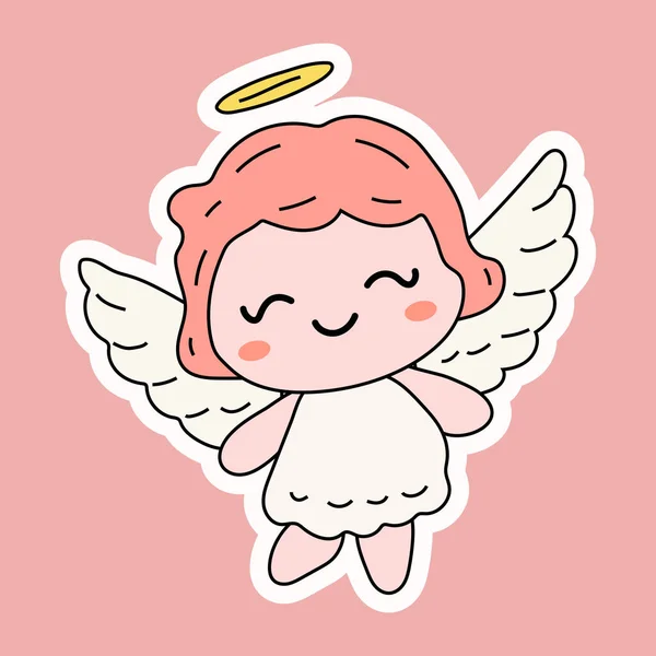 Cute Cartoon Angel Vector Illustration Mascot Logo Sticker — Stock Vector