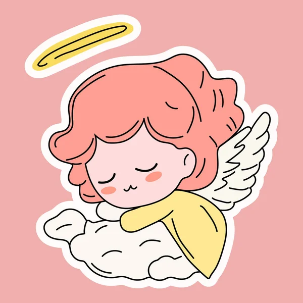 Cute Cartoon Angel Sleeping Vector Illustration Mascot Logo Sticker — Stock Vector
