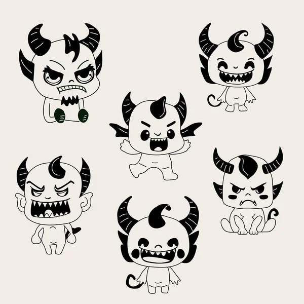 Stickers Emoji Emoticon Émotion Personnages Heureux Douce Entité Infernale Mignon — Image vectorielle