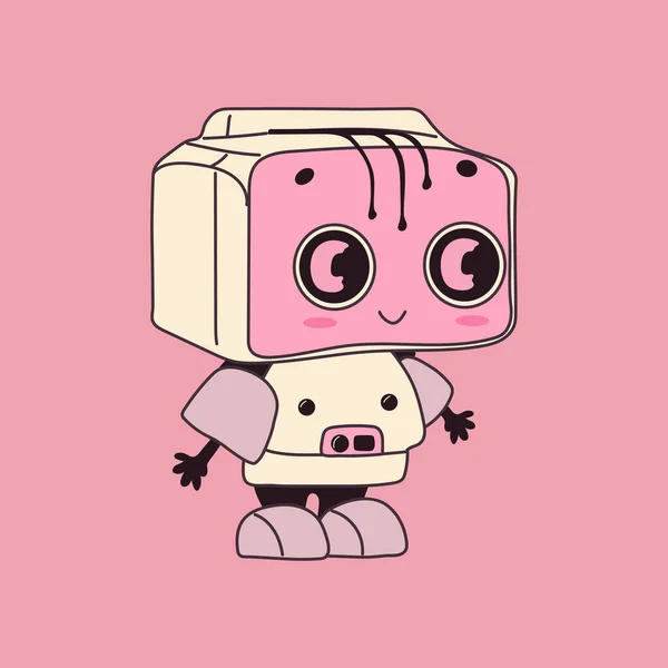 ロボットだ かわいい人工ロボットキャラクター 手描きベクトルイラスト 未来型レトロアンドロイド 漫画風 隔離された設計要素 — ストックベクタ