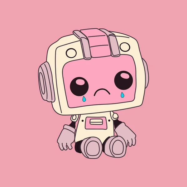 Robot Cute Artificial Robotic Character Crying Hand Drawn Vector Illustration — Stock Vector