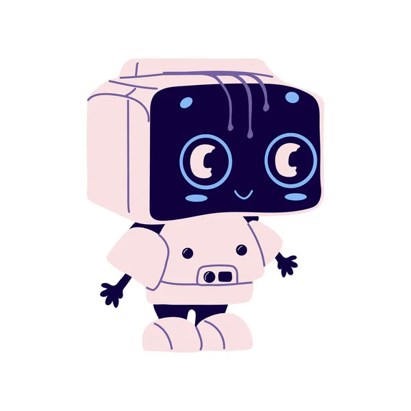 具有复古未来主义风格的可爱机器人 Android机器人角色 智能机器 聪明的助手与剪贴板 学习信息 白色背景上孤立的平面矢量图解 — 图库矢量图片