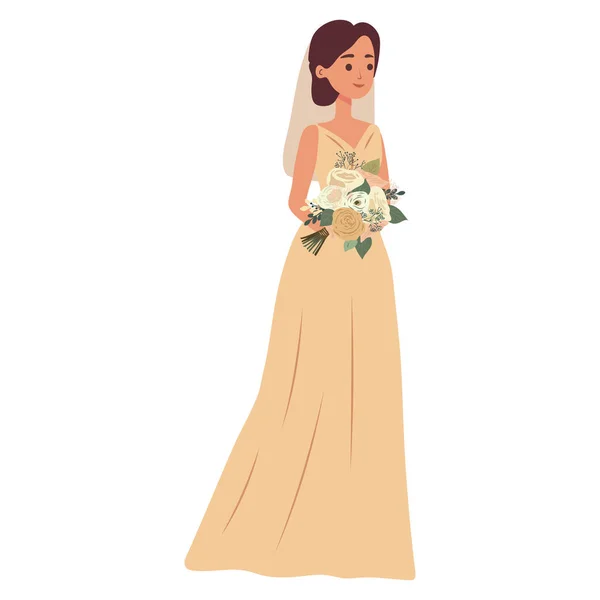 Die Braut Mit Einem Brautstrauß Aus Blumen Vektorillustration Flachen Cartoon — Stockvektor
