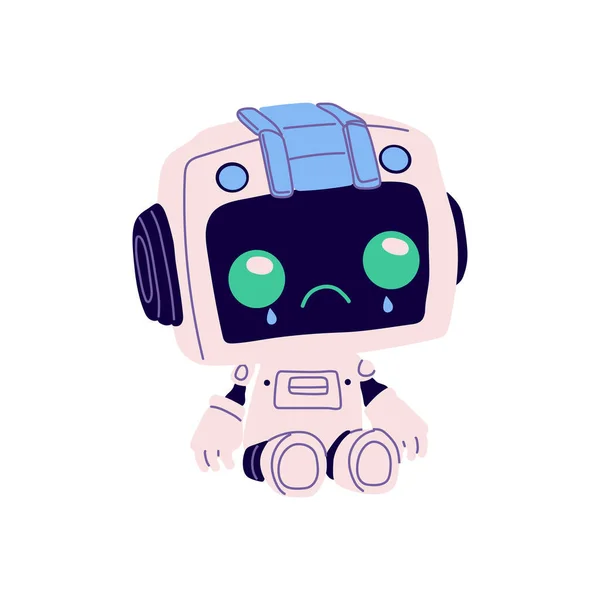Cute Robot Retro Futuristic Style Crying Android Bot Character Smart — Stock Vector
