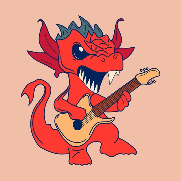 Vector Stock Illustration Відокремив Emoji Character Карикатуру Дракона Динозавра Гітару — стоковий вектор