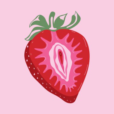 Strawberry with outlines female labia. Illustrator a vagina. Vector