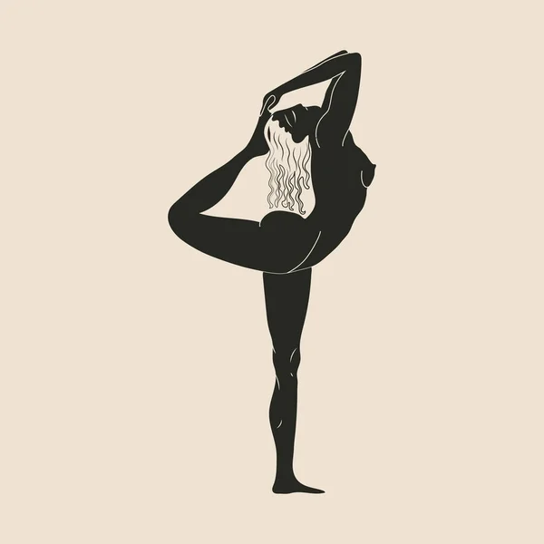 赤身裸体的年轻女子正在进行体育锻炼 黑人和白人女性卡通人物展示的瑜伽姿势孤立在光明的背景下 平面矢量图解 — 图库矢量图片