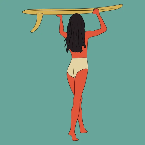 Ilustración Vectorial Minimalista Surf Girl Arte Digital Estilo Plano Mujer — Archivo Imágenes Vectoriales