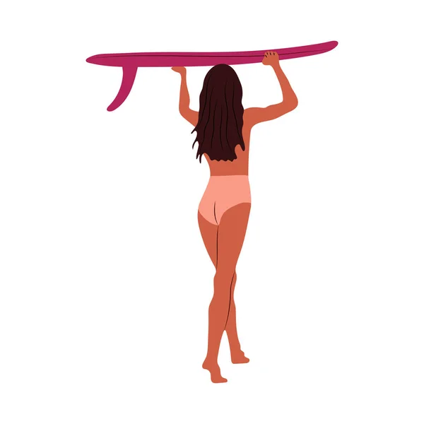 Surf Mädchen Minimalistisch Flache Digitale Kunst Junge Frau Mit Surfbrett — Stockvektor