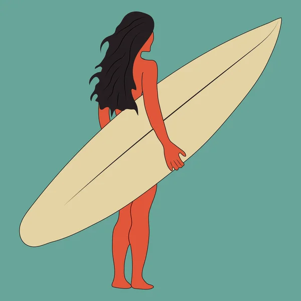 Surfmädchen Minimalistische Vektorillustration Flache Digitale Kunst Junge Frau Mit Surfbrett — Stockvektor