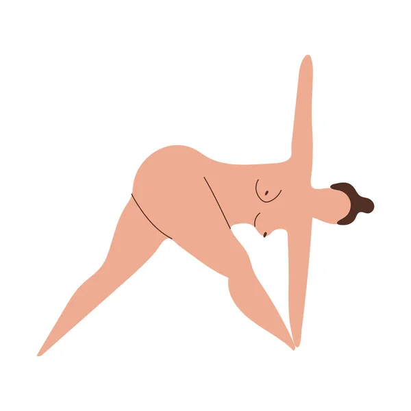 雕像赤身裸体的年轻女子做瑜伽 女性卡通人物在轻松背景下表现出孤立的瑜伽姿势 平面矢量图解 — 图库矢量图片