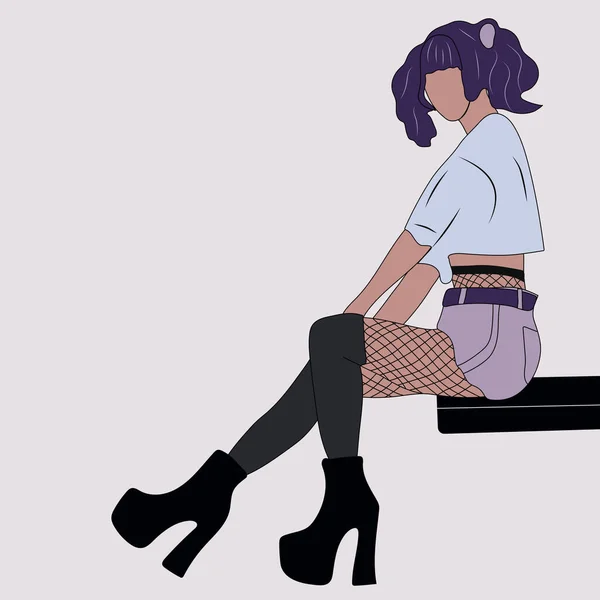 日本のアニメコスプレ 紫の髪の女の子のコスプレ ベクトル図 — ストックベクタ