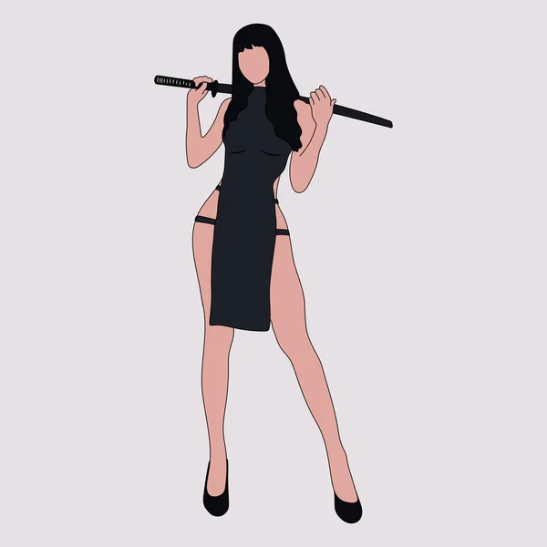 Cosplay Mooie Vrouw Met Zwart Pak Ninja Vectorillustratie Geïsoleerd — Stockvector