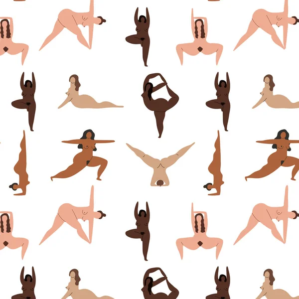 Nahtloses Muster Mit Nackten Jungen Frauen Die Yoga Machen Weibliche — Stockvektor