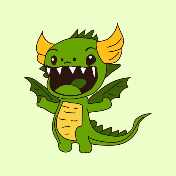 Una Caricatura Dinosaurio Dragón Verde Etiqueta Emoticono Para Sitio Gráficos — Vector de stock