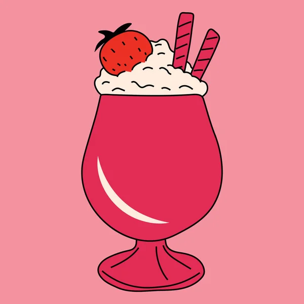 Milkshake Strawberry Ice Cream Cone — Stock Vector