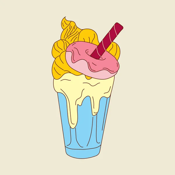Çilekli Dondurma Külahlı Bir Milkshake Vektör Çizimi Izole Edildi — Stok Vektör