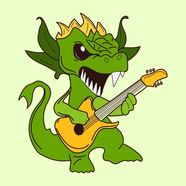 Dessin Animé Dragon Vert Autocollant Dinosaure Émoticône Pour Site Infographies — Image vectorielle