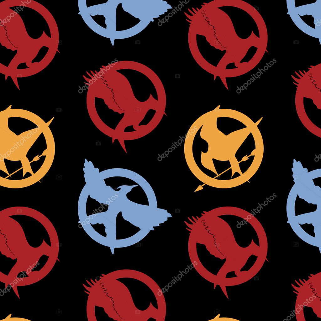 Seamless pattern with Bird signs Mockingjay. Vector