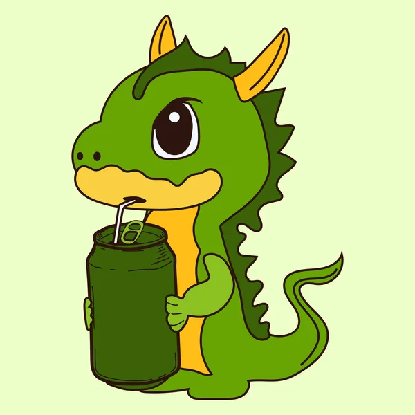 Dessin Animé Dragon Vert Autocollant Dinosaure Émoticône Pour Site Infographies — Image vectorielle
