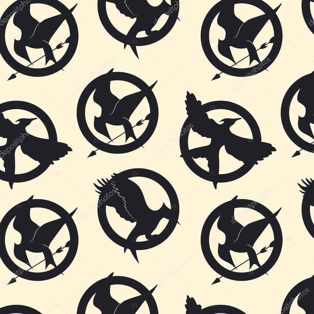 Seamless pattern with Bird signs Mockingjay. Vector
