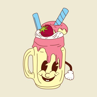 Sevimli mutlu milkshake 30 'ların çizgi film maskotu karakteri 40' lı, 50 'li, 60' lı yılların animasyon stili.