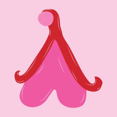 Klitorisin üreme sistemi. Klitoral salgı. Feminizm teması ve kadın cinsel organları. Çizgi film tarzında vektör.