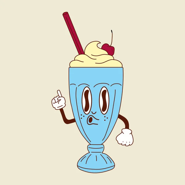 Aranyos Boldog Vicces Milkshake Karikatúra Kabala Karakter Évekbeli Animációs Stílus — Stock Vector