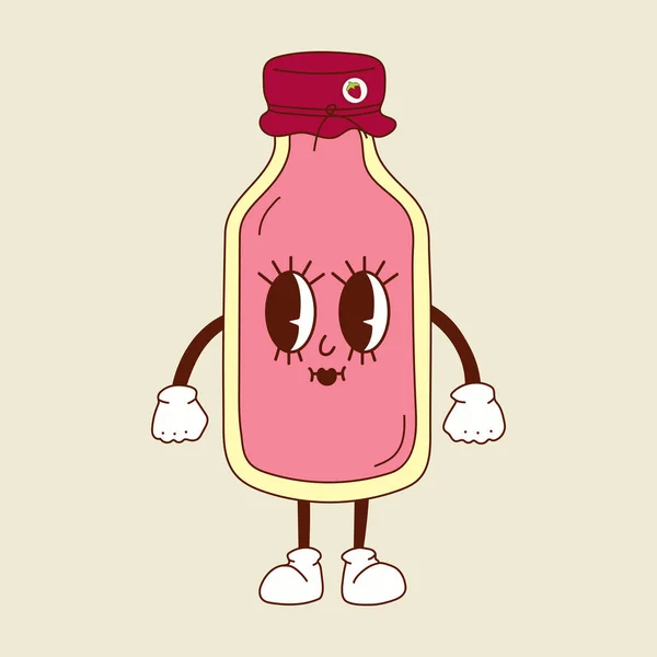 Cute Happy Funny Milkshake Bottle Strawberry Milk 30S Cartoon Mascot — Stock Vector
