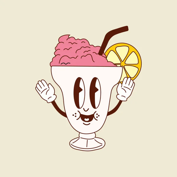 Bonito Alegre Engraçado Milkshake 30S Desenho Animado Mascote Personagem 40S —  Vetores de Stock
