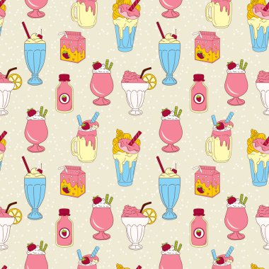 Çilekli milkshake ve dondurma külahlı kusursuz desen.. 