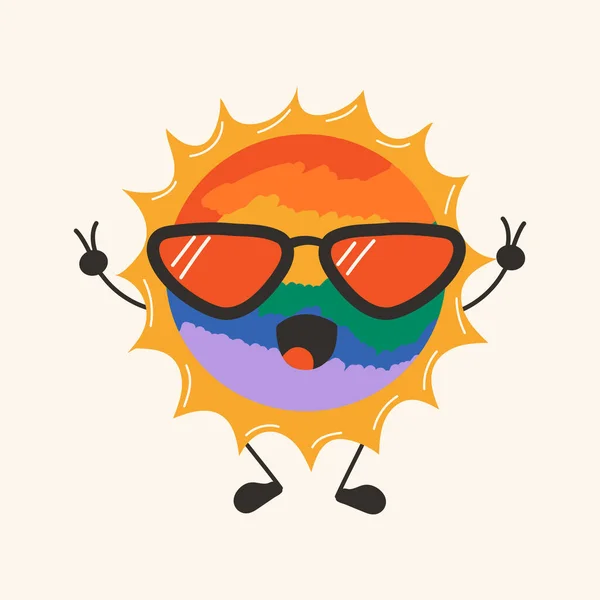 Симпатичное Веселое Радужное Солнце Радужными Глазами Векторная Иллюстрация — стоковый вектор